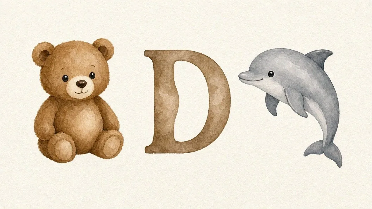 De beer (Dobb), de letter D, D van de dolfijn