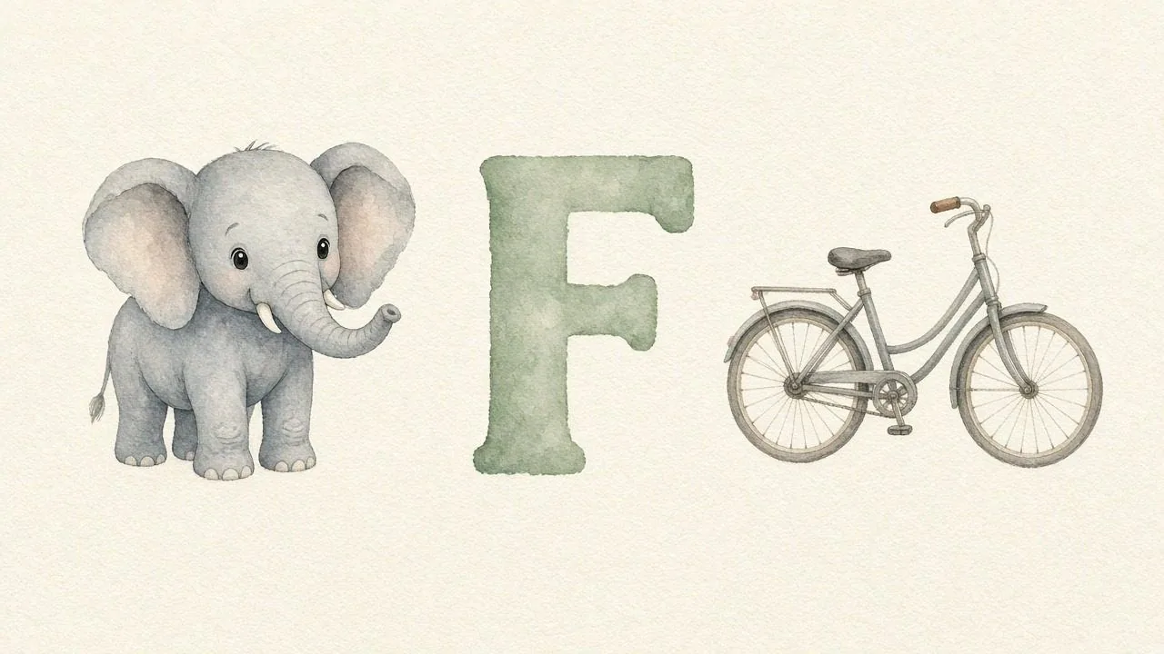 De olifant (Fiel), de letter F, F van de fiets