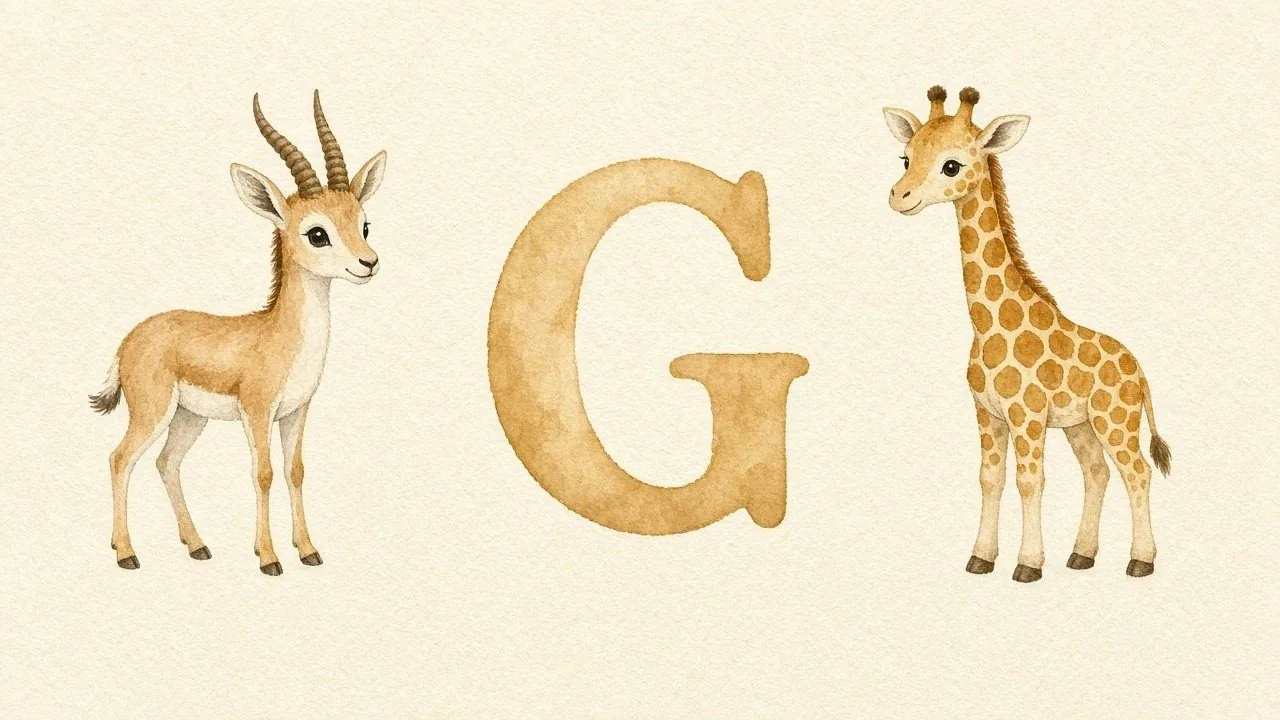 De gazelle (Ghazaal), de letter G, G van de giraf