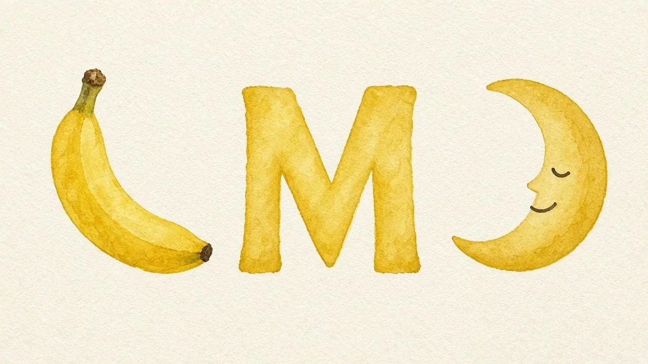 De banaan (Mawz), de letter M, M van de maan