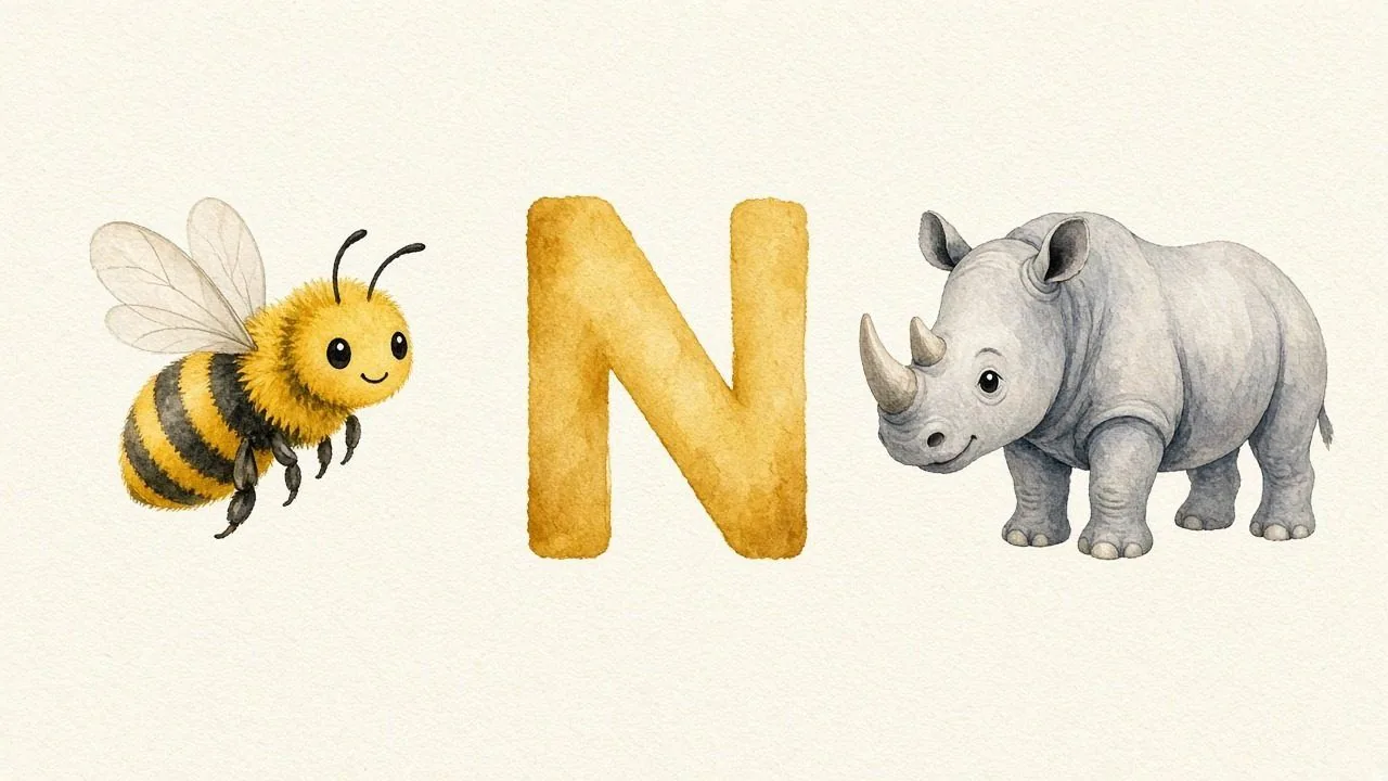 De bij (Nahla), de letter N, N van de neushoorn