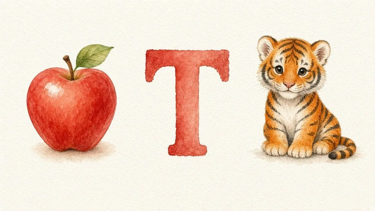 De appel (Toeffaaha), de letter T, T van de tijger