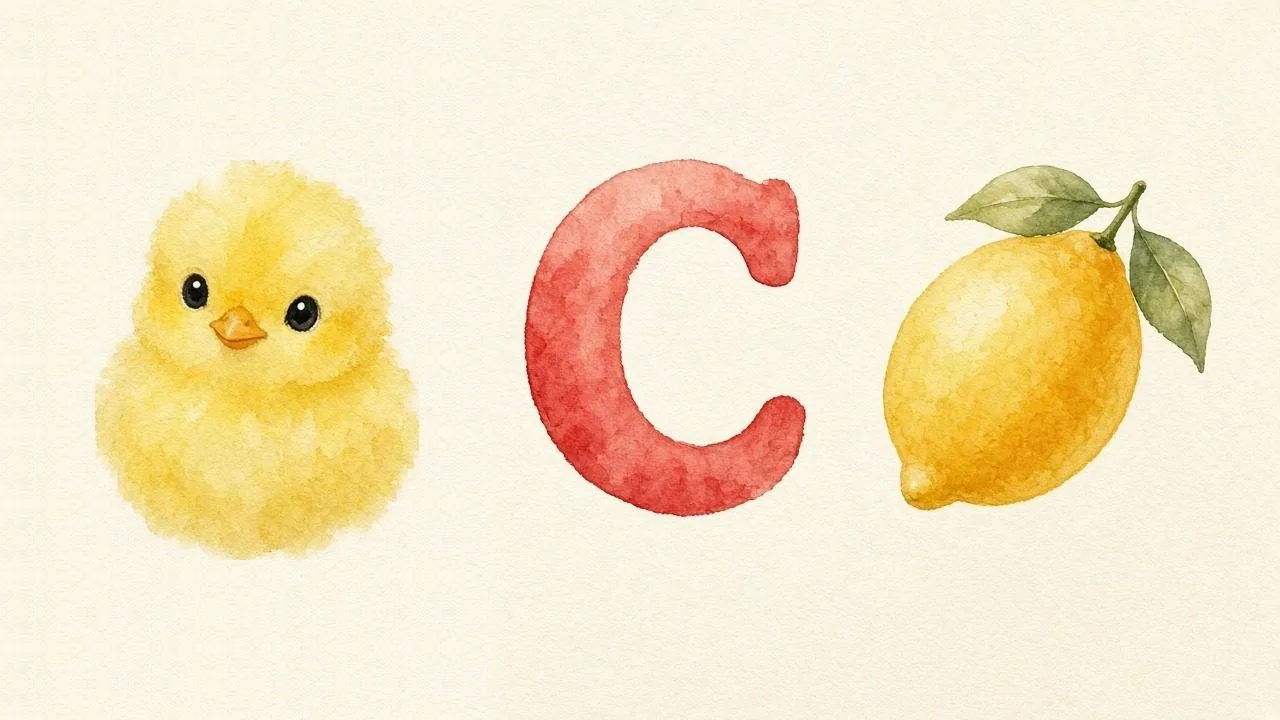 Het kuikentje (Civciv), de letter C, C van de citroen