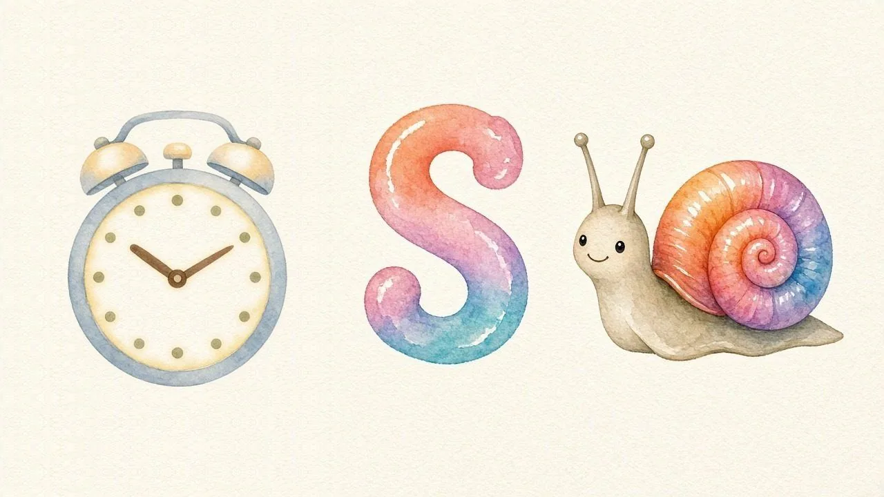 De klok (Saat), de letter S, S van de slak