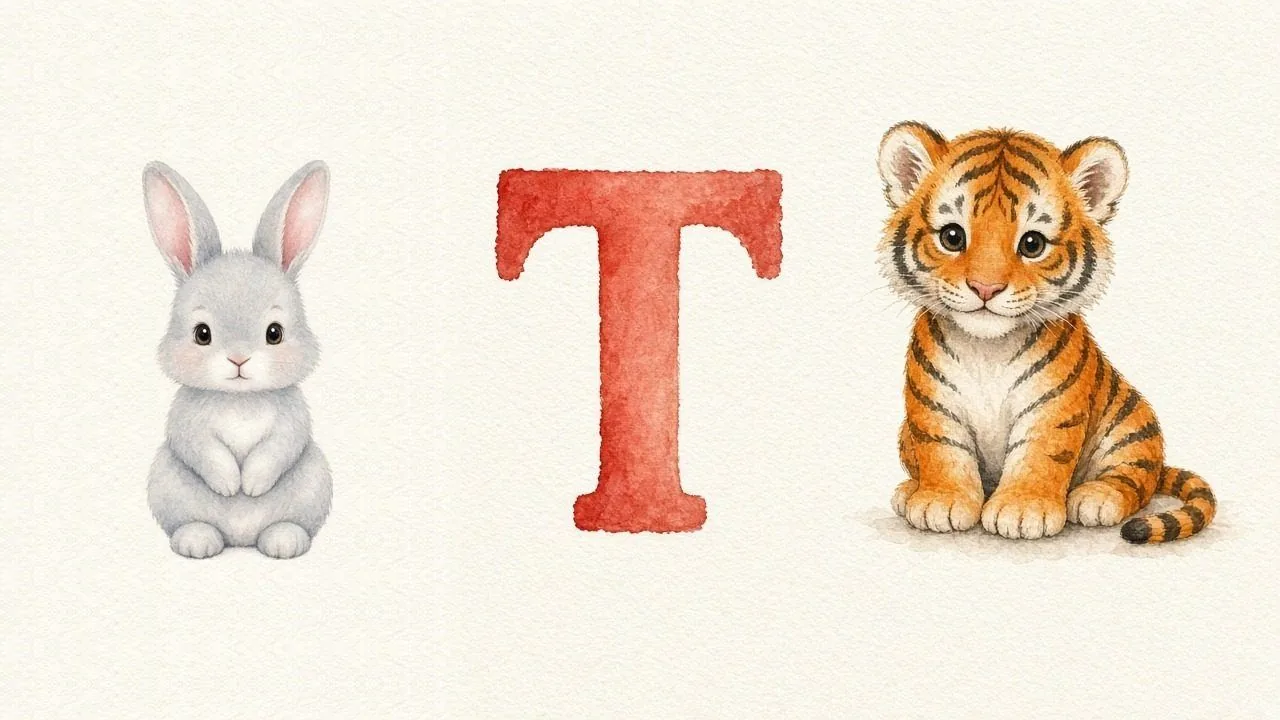 Het konijn (Tavşan), de letter T, T van de tijger