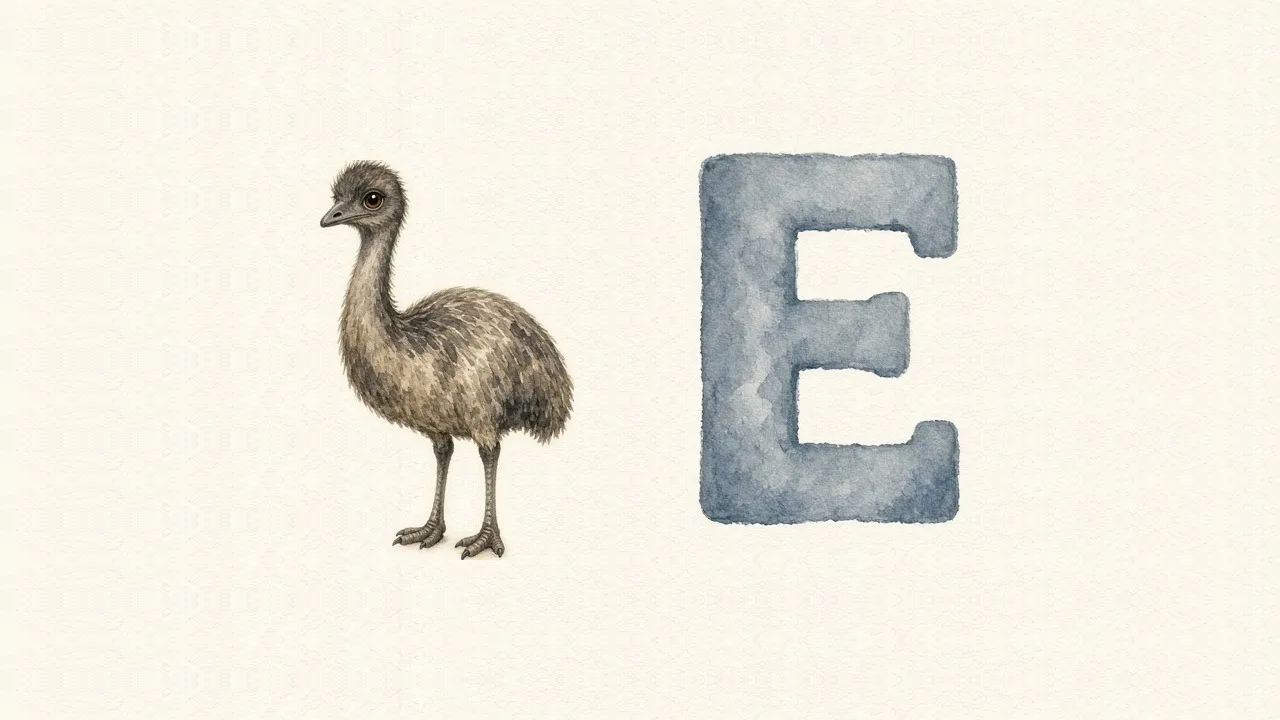 de letter E, De emoe (Emu)
