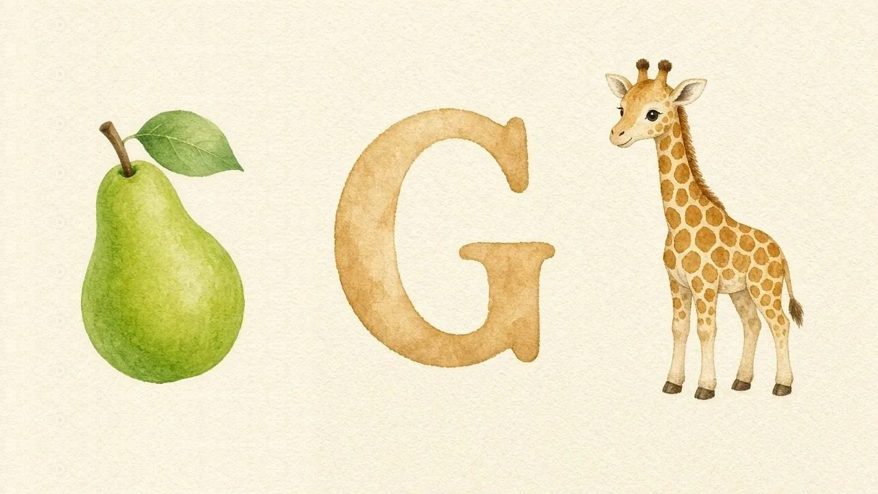 De peer (Gruszka), de letter G, G van de giraf