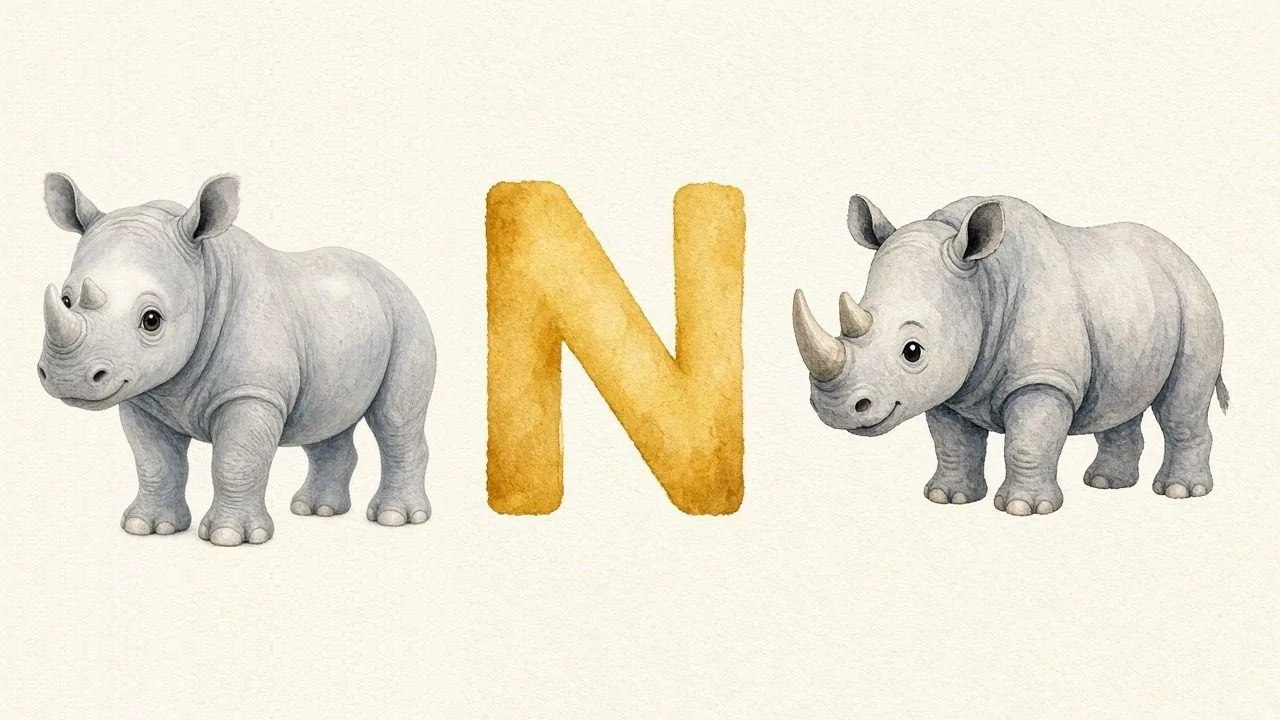 De neushoorn (Nosorożec), de letter N, N van de neushoorn