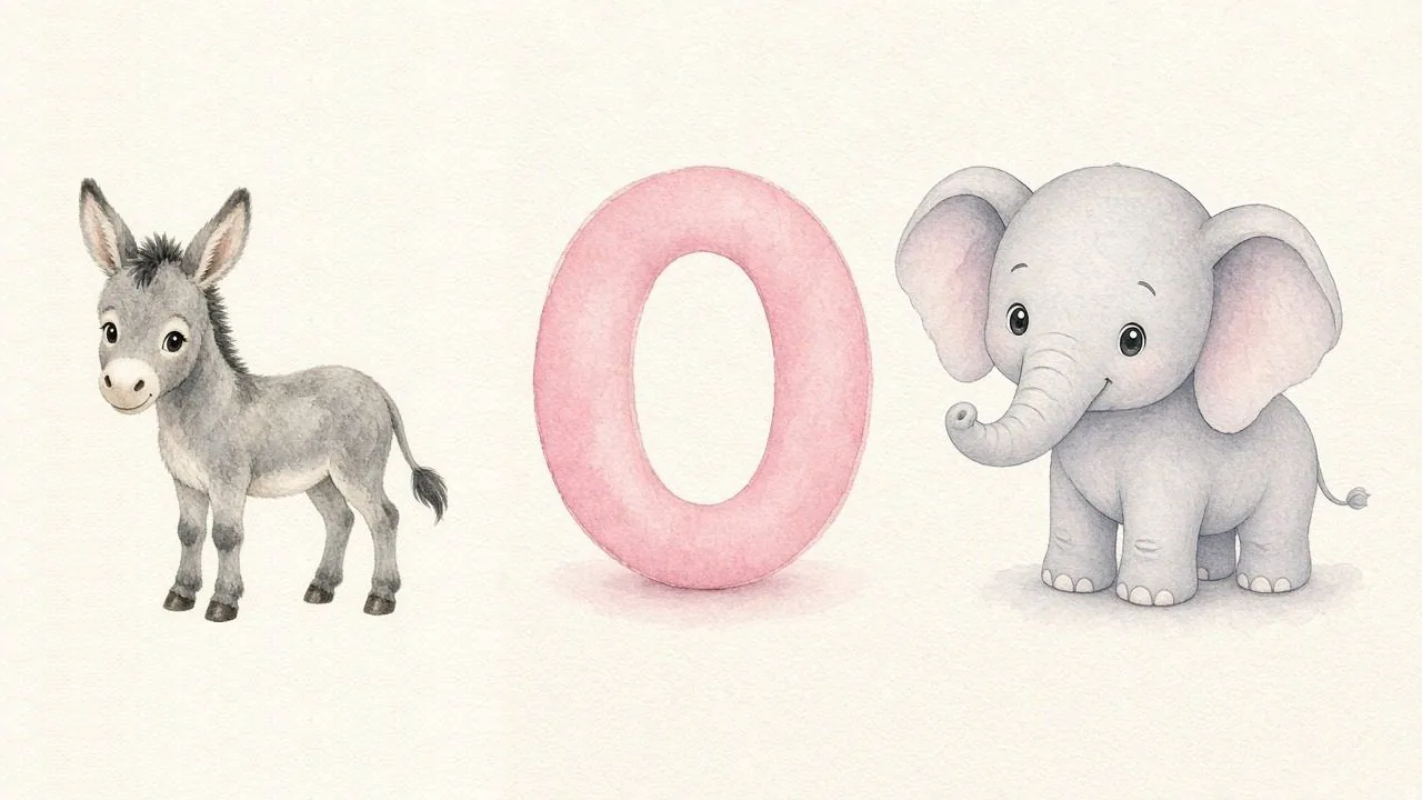 De ezel (Osioł), de letter O, O van de olifant