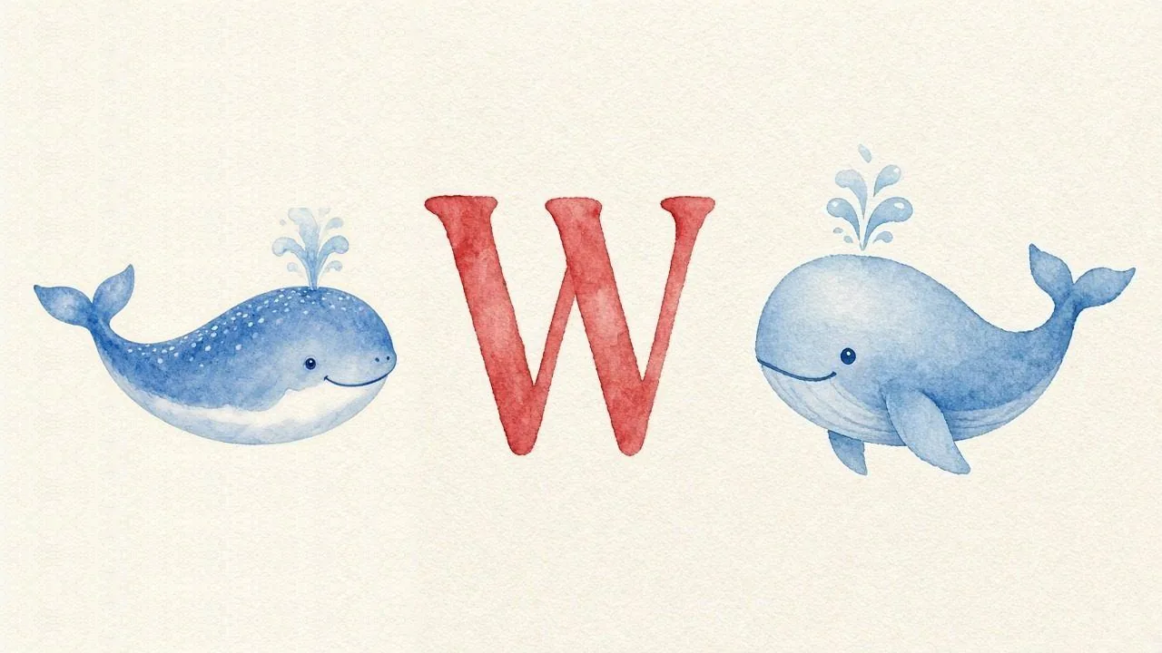 De walvis (Wieloryb), de letter W, W van de walvis