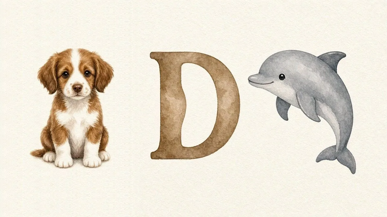 De hond (Dog), de letter D, D van de dolfijn