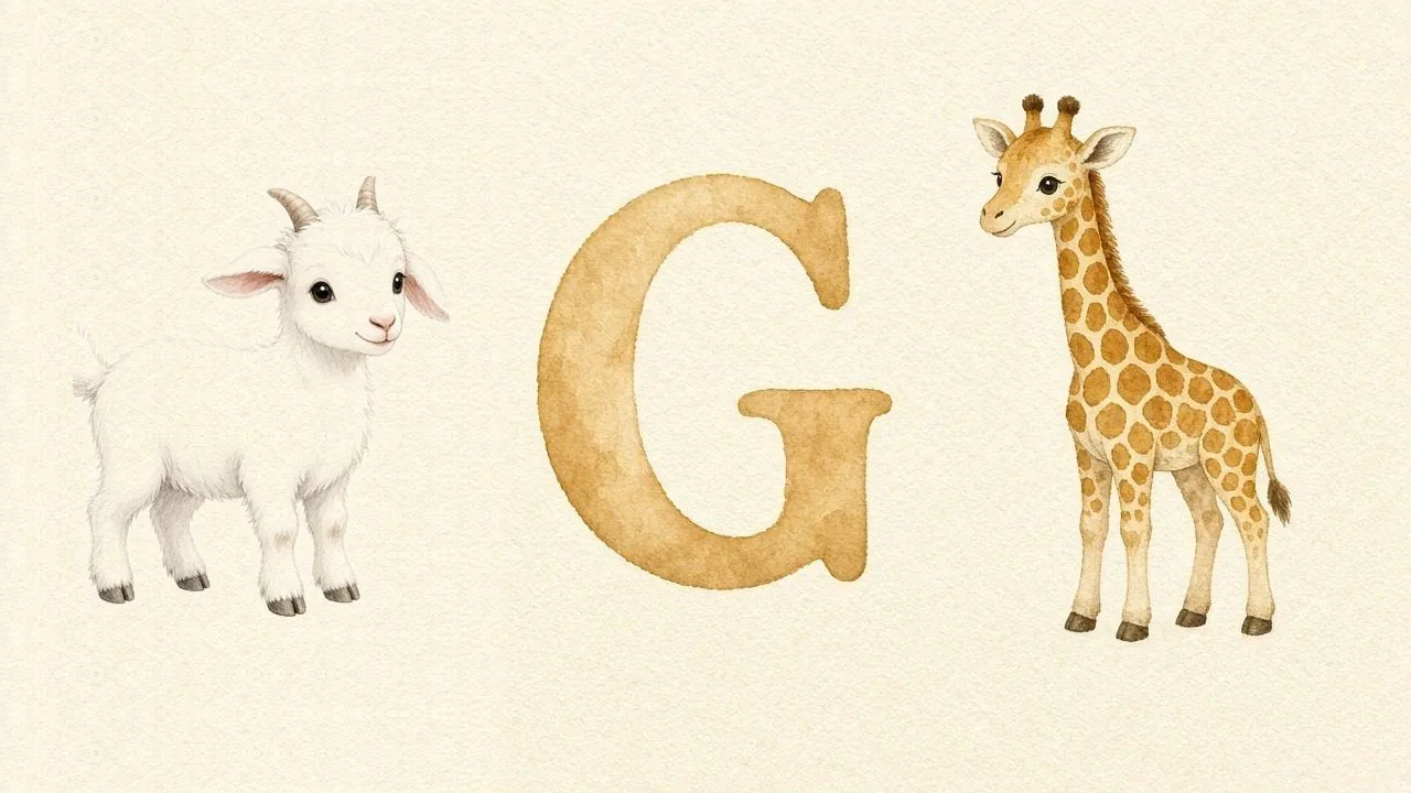 De geit (Goat), de letter G, G van de giraf