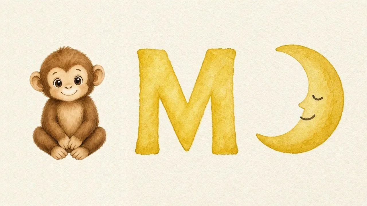 De aap (Monkey), de letter M, M van de maan